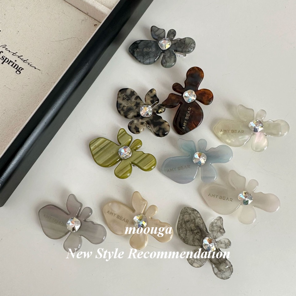 Moouga/rhinestone Acetate กิ๊บติดผม ลายดอกไม้ ขนาดเล็ก สําหรับผู้หญิง