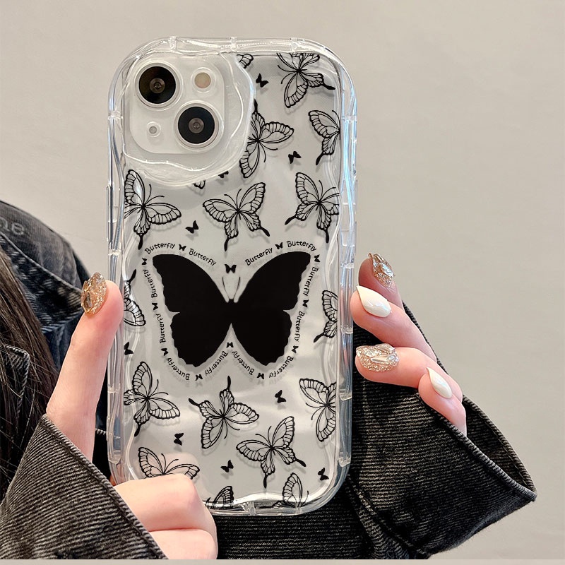 เคส Realme 11 12+ 12 Plus Pro+ 11X 10 10Pro+ เคสเรียลมี 10T 9i 5G 4G 8 Pro Realme9i 9Pro 8i 7 7i 6 Pro 5 5s 5i 6i 6s โทรศัพท์มือถือแบบนิ่ม กันกระแทก ลายผีเสื้อ สีดํา สําหรับ