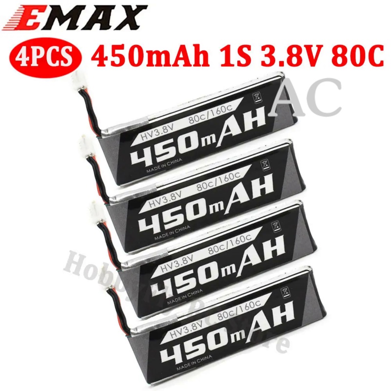 AC 4PCS EMAX 450mAh 1S 3.8V 80C HV Lipo Battery With PH2.0 Plug for Tinyhawk II Race Indoor FPV Raci