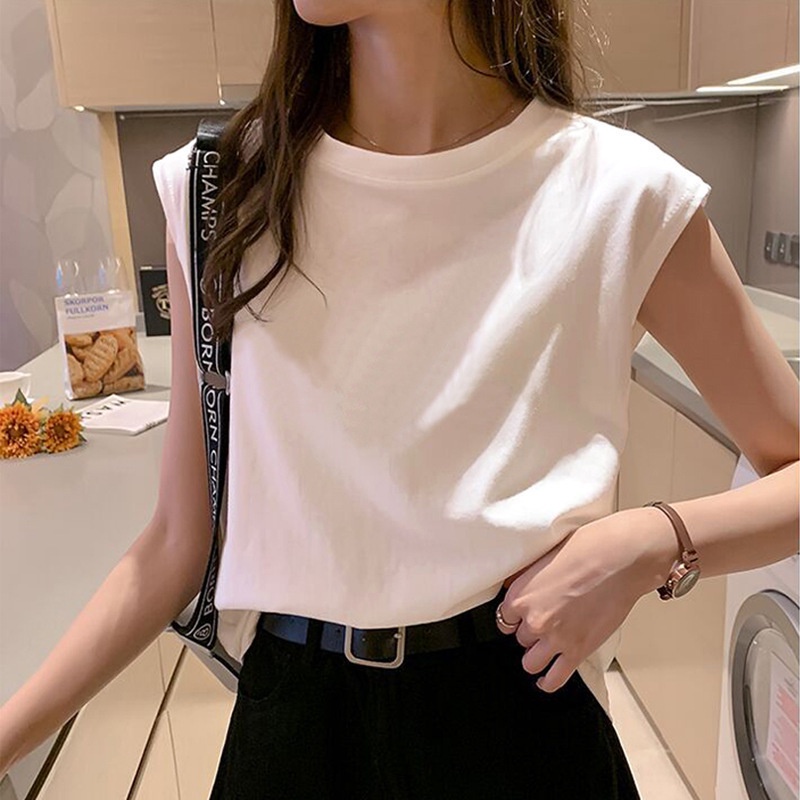 🌸CinGoo🌼 เสื้อยืด คอกลม แขนกุด ทรงหลวม สําหรับผู้หญิง SB8369
