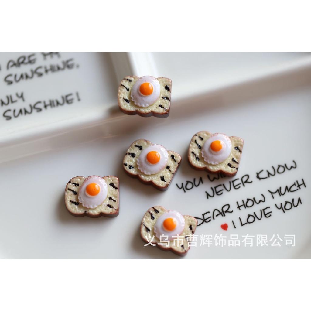 อาหารจําลองของเล่นไข่เจียวขนมปังเบอร์เกอร์ขนมปังปิ้งชิ้น ทําเอง อีพ็อกซี่ครีมกาวเคสโทรศัพท์เรซิ่นอุปกรณ์เครื่องประดับตกแต่งรองเท้า
