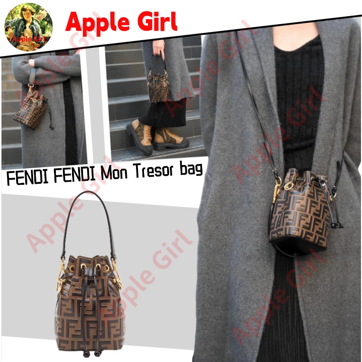 เฟนดิ FENDI Mon Tresor/กระเป๋าผู้หญิง/กระเป๋าสะพายข้าง/กระเป๋าทรงถัง/มีสายสะพาย