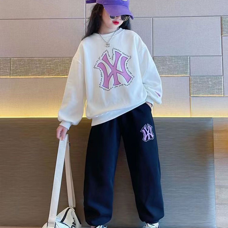 Clemine ชุดเสื้อฮู้ดดี้ และกางเกง ลายตัวอักษร สองชิ้น สําหรับเด็กผู้หญิง