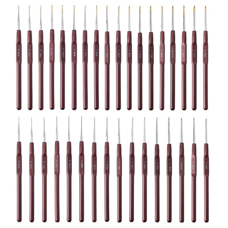 ปากกาถักโครเชต์ ขนาดเล็ก 0.5-2.5 มม. ชุบทอง แฮนด์เมด DIY 1 ชิ้น