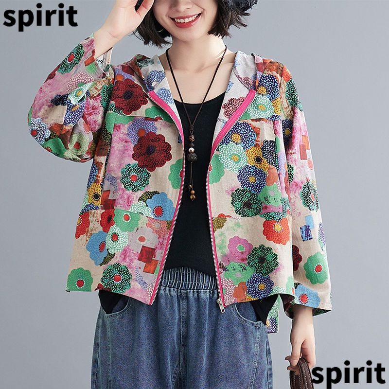 เสื้อแจ็กเก็ตคาร์ดิแกนลําลอง มีฮู้ด ผ้าฝ้าย และผ้าลินิน พิมพ์ลาย ทรงหลวม เข้ากับทุกการแต่งกาย แฟชั่นฤดูใบไม้ผลิ และฤดูใบไม้ร่วง สําหรับผู้หญิง 01TW 2023
