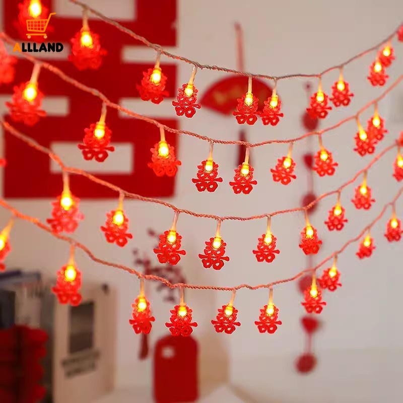 สายไฟหิ่งห้อย Led 10 ดวง สีแดง ยาว 1.6 ม. พร้อมกล่องแบตเตอรี่ สําหรับตกแต่งบ้าน เทศกาลตรุษจีน