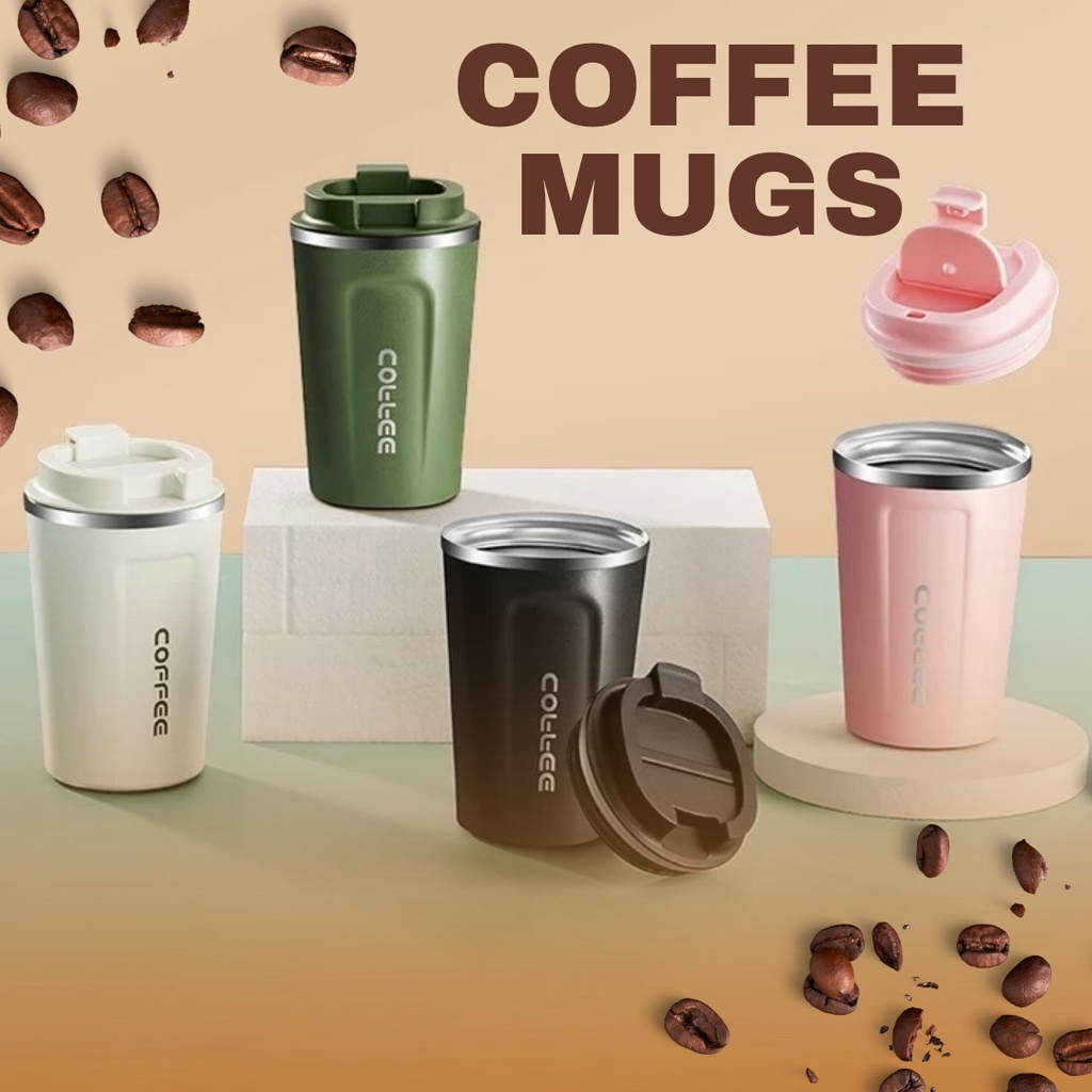 QCOOL แก้วกาแฟ แก้วเก็บอุณหภูมิร้อน-เย็น Coffee Mugs กระดกดื่มสะดวก 380ml 510ml แก้วสแตนเลส แก้วเก็บ