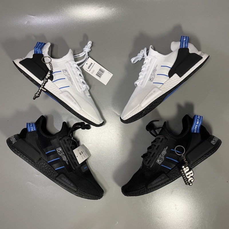 Adidas NMD R1 V2 รองเท้าผ้าใบ สีดํา สีขาว สีฟ้า