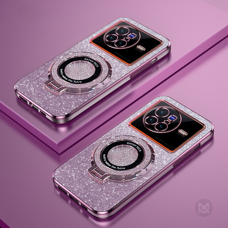 ปลอกสําหรับ VIVO X200 X100 X90 X80 X70 X60 Pro X100S X200Pro Mini Bling Glitter แหวนผู้ถือแม่เหล็กนุ่มป้องกันกรณีฝาครอบ