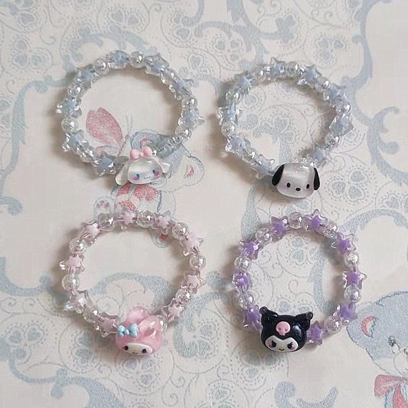 Cinnamoroll Kuromi My Melody Pochacco Sanrio สร้อยข้อมือคู่รัก คริสตัลน่ารัก สายหนัง ของเล่นอะนิเมะ สําหรับของขวัญวันปีใหม่ วันวาเลนไทน์