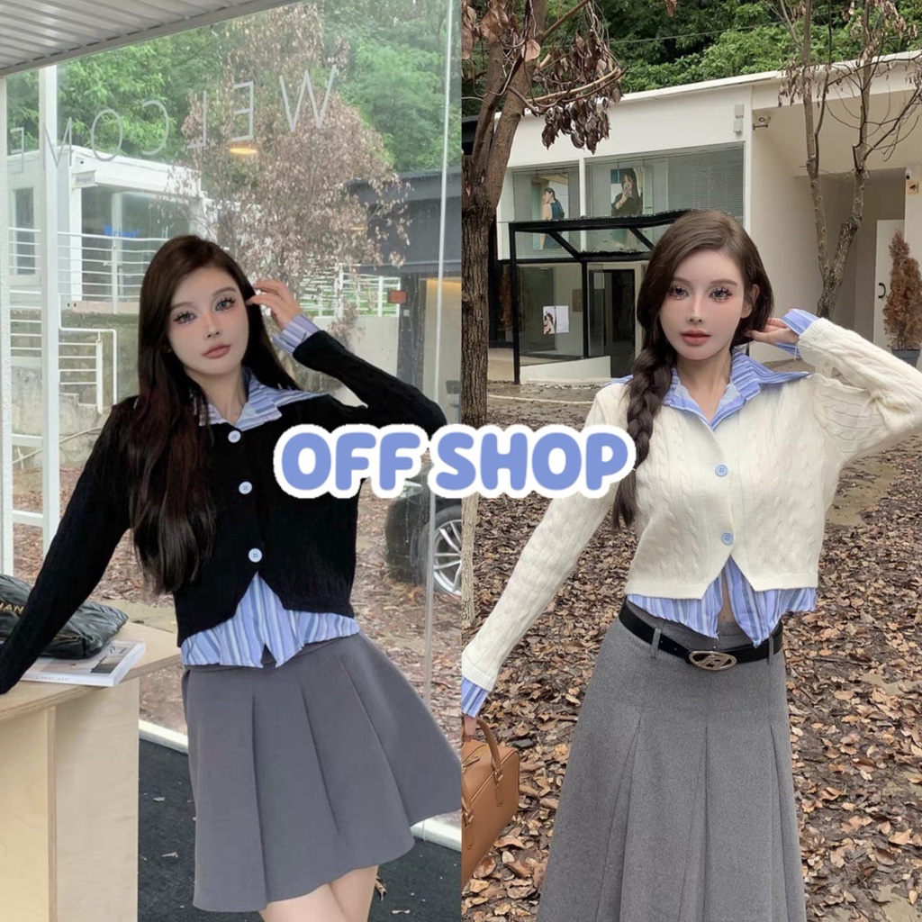 OFF SHOP พร้อมส่ง (OFF-T715) เสื้อดีเทลเย็บติดกัน 2ชั้น สไตล์เกาหลี