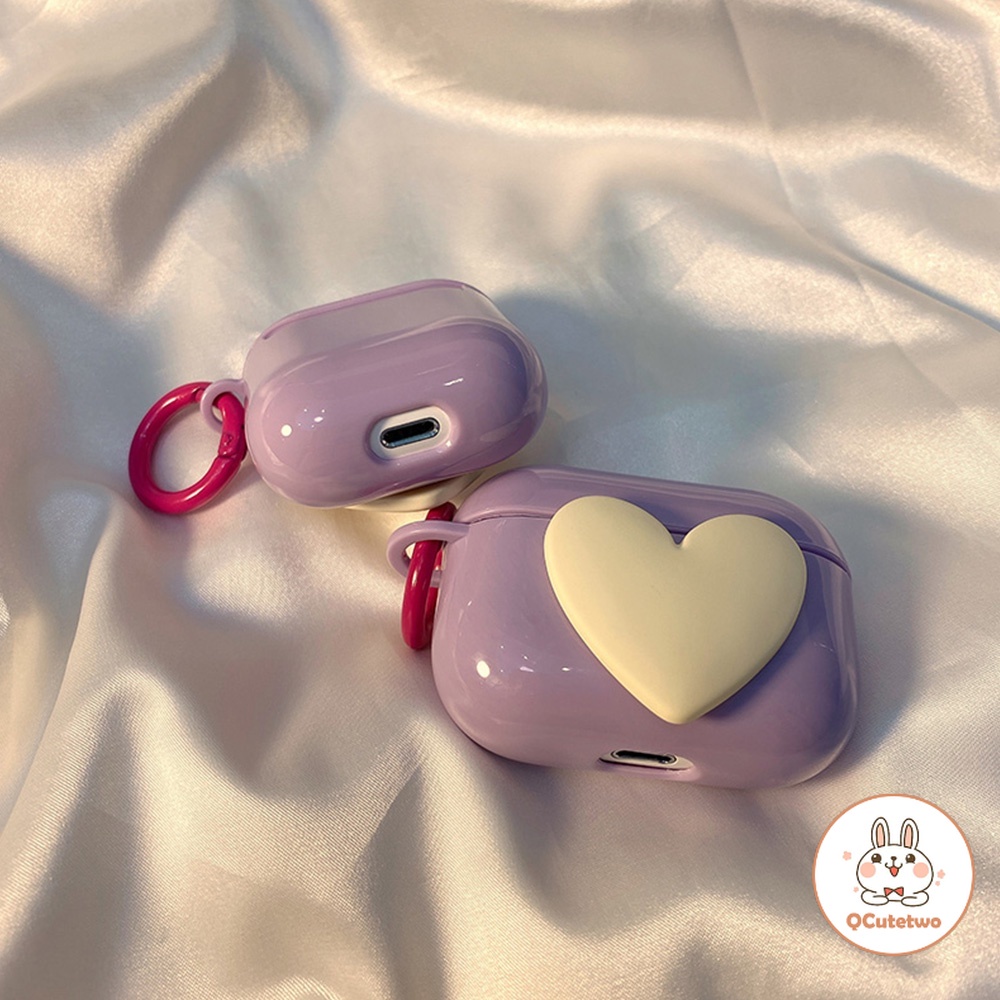 เคสหูฟัง Tpu นิ่ม กันฝุ่น ลายหัวใจ สีม่วง 3D สําหรับ Airpods 1 2 3 Pro 2