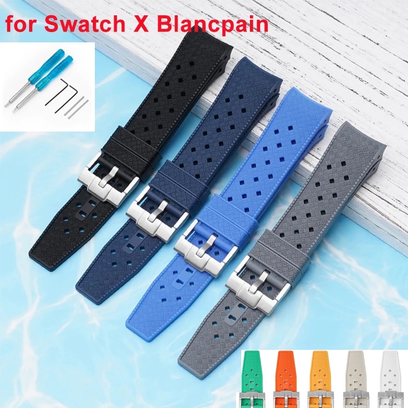 สายนาฬิกาข้อมือซิลิโคน ทรงโค้ง 22 มม. แบบเปลี่ยน สําหรับ BlancpainXSwatch Co Branding Fifty Fathoms ดําน้ํา เล่นกีฬา