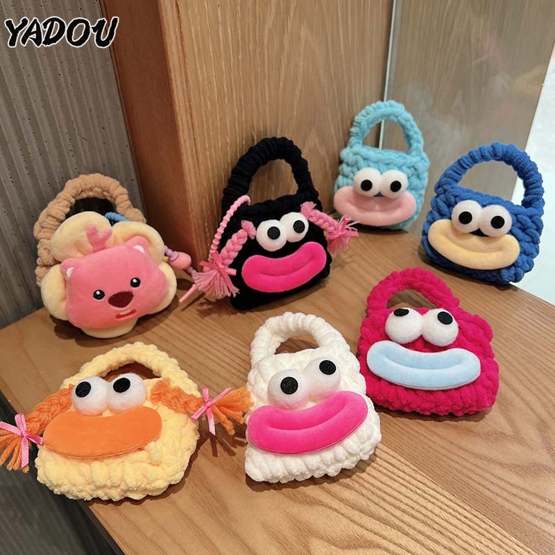 Yadou กระเป๋าใส่หูฟัง แฟชั่นฤดูใบไม้ร่วงและฤดูหนาว น่ารัก หวาน น่ารัก ปากใหญ่ สไตล์โครเชต์ กระเป๋าถือ กระเป๋าใส่เหรียญ