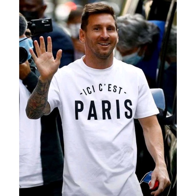 สีขาว a ผ้านุ่ม¤№✼Lionel Messi  Ici C est Paris • Messi Paris PSG cotton combed T-Shirt