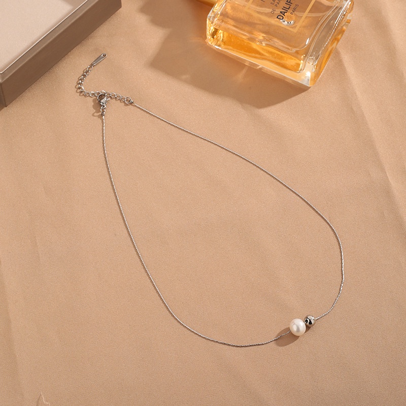 Ht สร้อยคอสเตนเลส ไทเทเนียม ประดับมุกน้ําจืดธรรมชาติ หรูหรา เรียบง่าย ระดับไฮเอนด์ เครื่องประดับ สําหรับผู้หญิง เหมาะกับฤดูใบไม้ผลิ ฤดูร้อน - รูปที่ 3