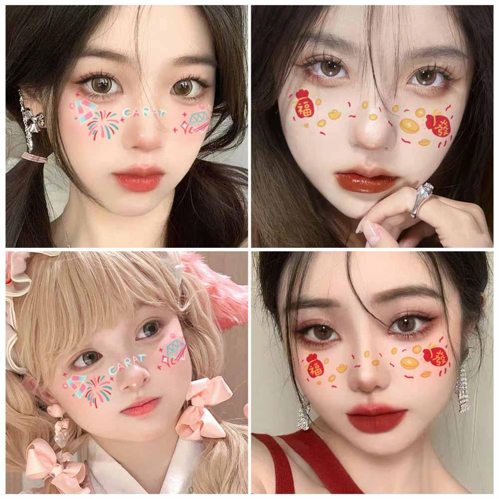 2025 คริสต์มาสสติกเกอร์ใบหน้าการ์ตูนแต่งหน้าสติกเกอร์ใบหน้าคริสต์มาสปีใหม่เทศกาลเลียนแบบแต่งหน้ากันน้ํายาวนานใบหน้าสัก