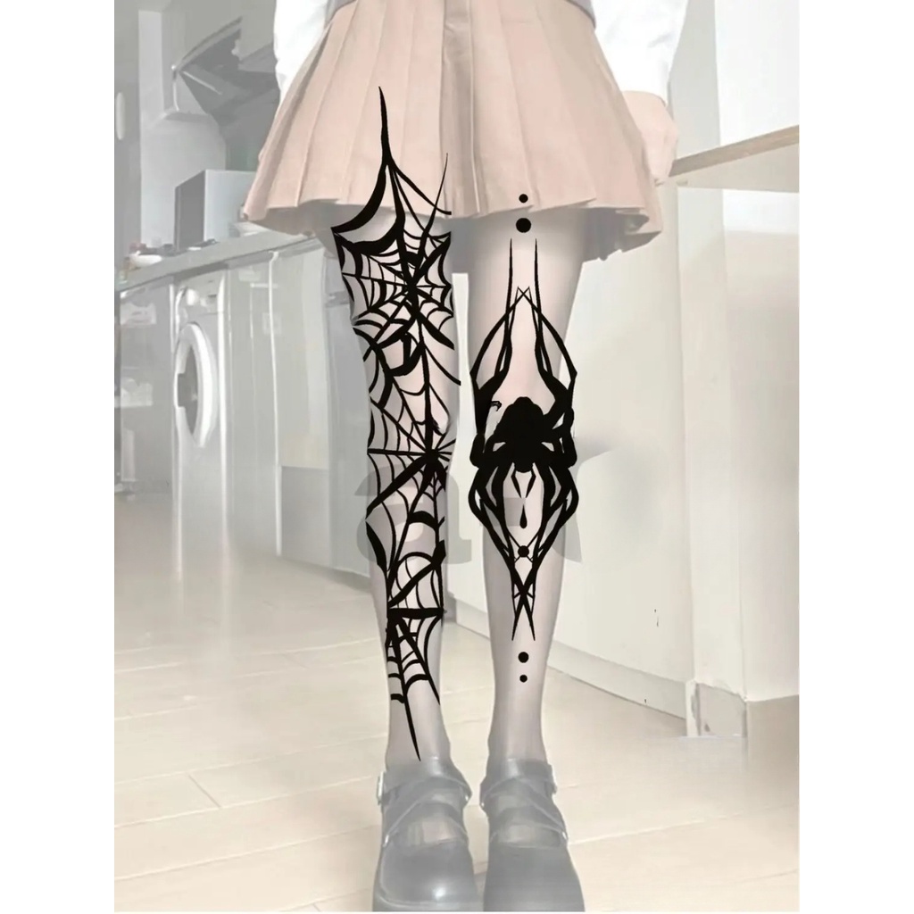 ถุงน่องซีทรูเซ็กซี่ พิมพ์ลายแมงมุม Y2K สไตล์โกธิคพังก์ ฮาโลวีน สําหรับผู้หญิง Y2K