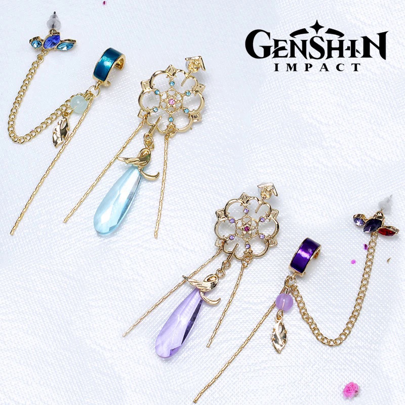 Game Genshin Impact Scaramouche Earrings Wanderer Kunikuzushi Cosplay Women Chain Pendant Ear Clips 