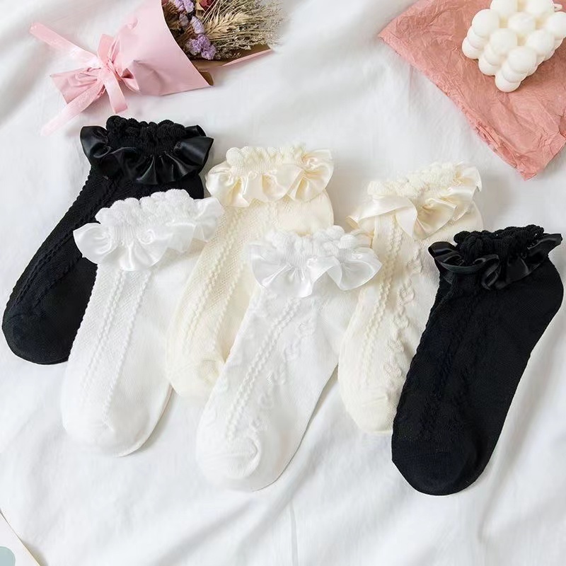 ถุงเท้าผู้หญิงลูกไม้โลลิต้า หวานและน่ารัก สีทึบ สวมใส่สบาย