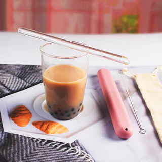 INS หลอดดูดน้ำ แบบแก้วใส ปลายเฉียง ใช้ดื่มชานม ชาไข่มุข ความยาว 20 cm glass straw