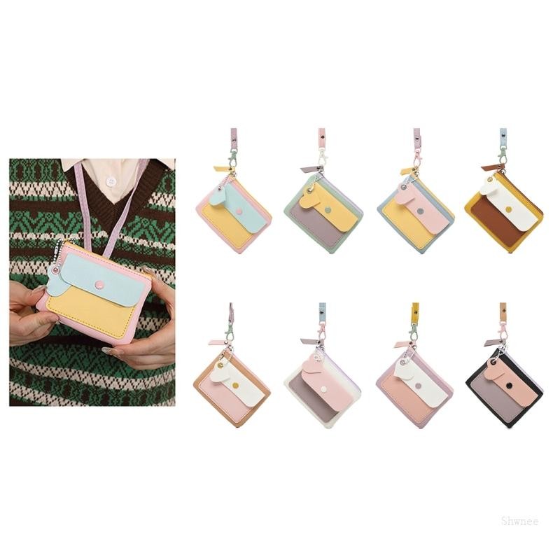 Shwnee Functional PU Leather Coin Holder Purse Contrast Color Key Organizer for Daily