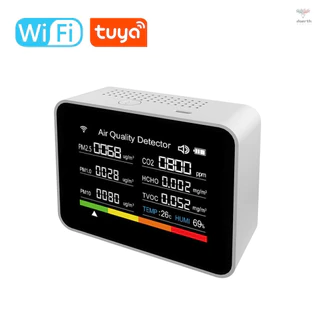 WiFi 13 in 1 Tuya APP อัจฉริยะ Air คุณภาพ Monitor ในร่ม 2co8 เครื่องตรวจจับ CO2/TVOC/HCHO/PM2.5/PM1.0/PM10/อุณหภูมิ/ความชื้น/Time/Date/Alarm/Timer/Stopwatch สนับสนุนรีโมทคอนโทรล APP