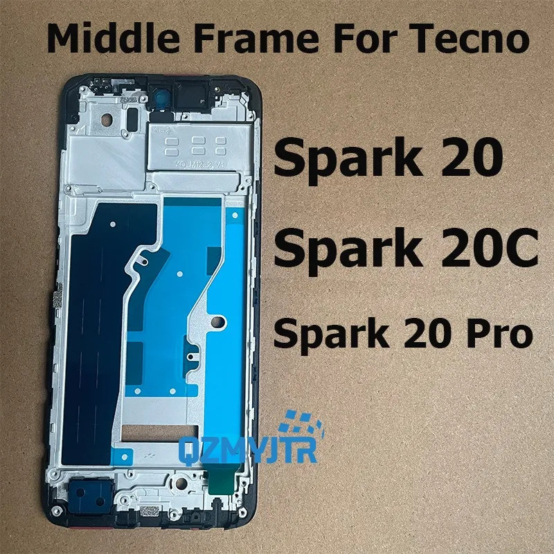 ด้านหน้าจอแสดงผล LCD กรอบสําหรับ Tecno Spark 20C ที่อยู่อาศัยกรอบกลาง Bezel แผ่นสําหรับ Spark 20 Pro