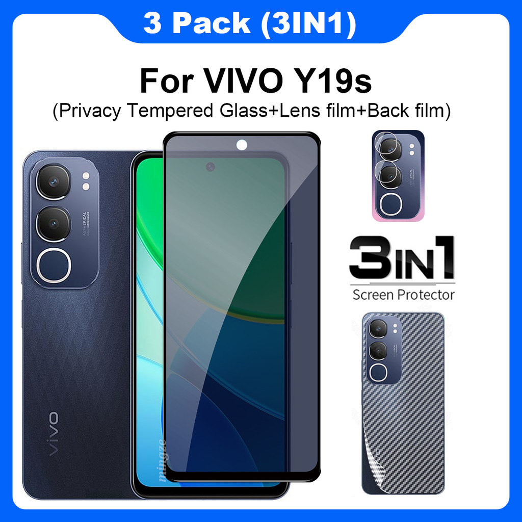 Matte Privacy Glass สําหรับ Vivo Y19s ฟิล์มป้องกันหน้าจอ 3 in 1 ฟิล์มกระจกนิรภัย + ฟิล์มด้านหลัง + เลนส์กล้อง