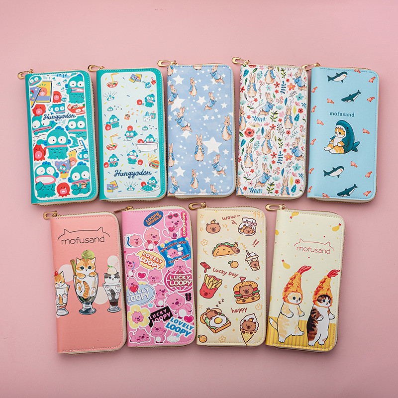 กระเป๋าสตางค์ใบยาวสาวการ์ตูนแฟชั่นความจุขนาดใหญ่มือถือกระเป๋าสตางค์ซิปผู้ถือบัตรคลัทช์ ซานริโอ ของขวัญ