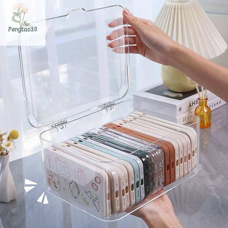 [Eao] ตะกร้าเก็บของกระจุกกระจิกอะคริลิคที่วางโทรศัพท์ Ins โปร่งใสเคสโทรศัพท์กล่องเก็บของพร้อมฝาปิด Home Desktop [TH]