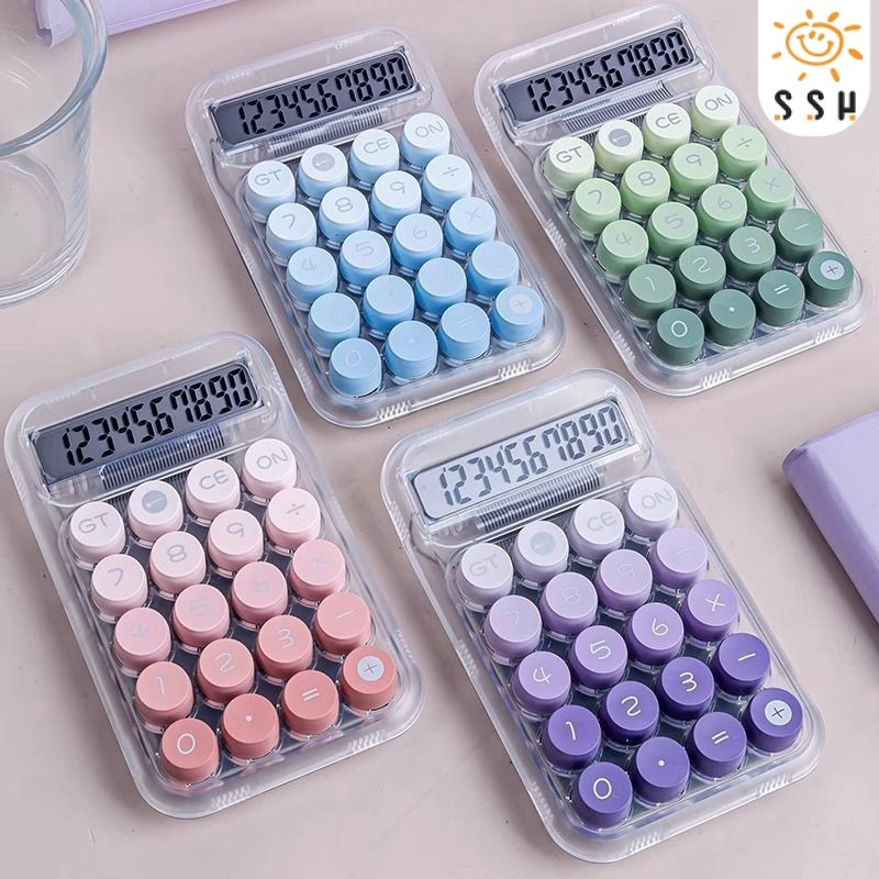 เครื่องคิดเลขที่สวยงาม ขนาดเล็กและพกพาได้ เครื่องคิดเลข 10 หลัก เปลือกโปร่งใส สีไล่ระดับสี แฟชั่น คีย์บอร์ดเชิงกลแบบกลม