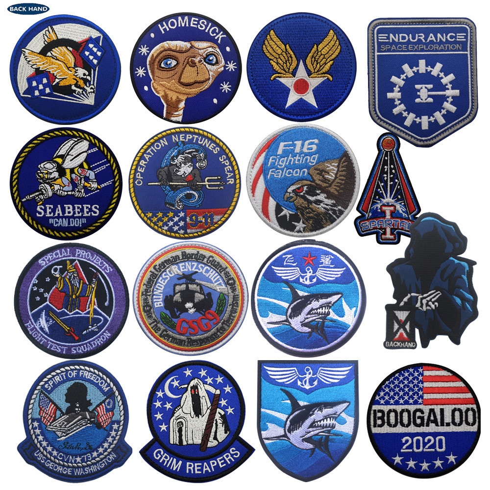 Haike กลางแจ้ง Cross-Border Blue เย็บปักถักร้อย Patch Melancholy Theme Ghost เย็บปักถักร้อย Velcro Armband กระเป๋าเป้สะพายหลัง Bad