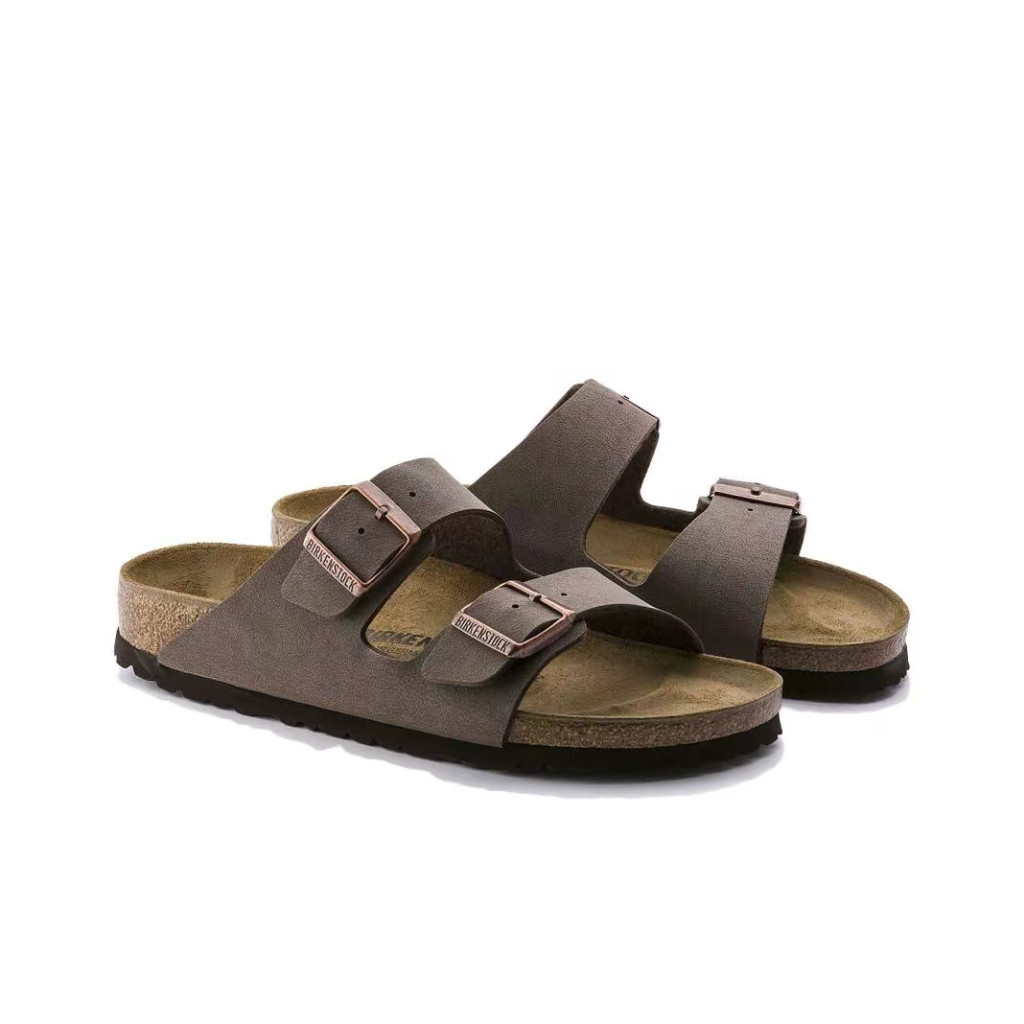 รองเท้าแตะ BIRKENSTOCK  Soft Sole ใหม่พร้อมหัวเข็มขัดกระดุมสองแถวฝ้าและพื้นผิวหนังกํามะหยี่ย้อนยุค