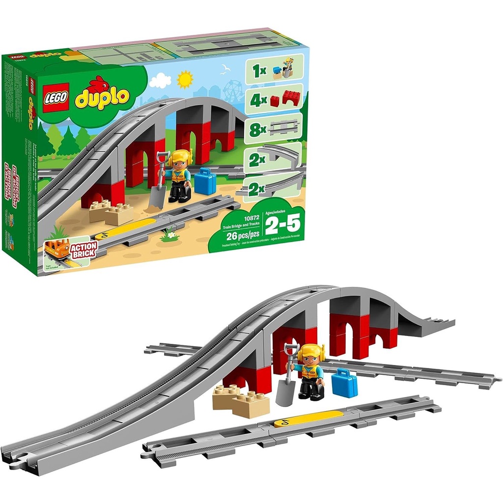 LEGO DUPLO Town Train Bridge and Tracks 10872 - Toy Set for Kids and Toddlers, Railway Building Bricks Set with a