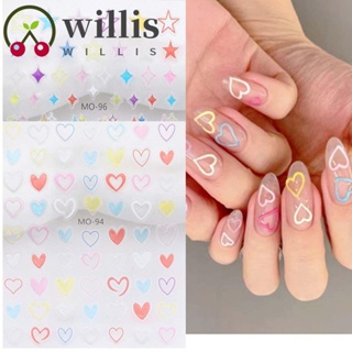 Willis สติกเกอร์เจลลี่นิ่ม ลายการ์ตูน ดอกไม้ หัวใจ มีกาวในตัว สําหรับตกแต่งเล็บ DIY