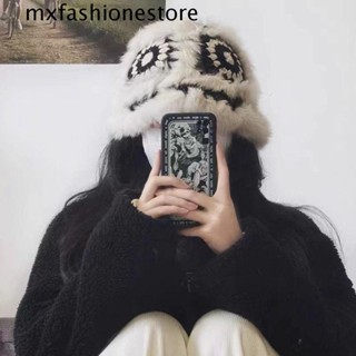 Mxfashione หมวกบักเก็ต ผ้าถัก ขนาดพกพา สําหรับผู้หญิง|หมวกถักมือ ปักลาย สําหรับผู้หญิง