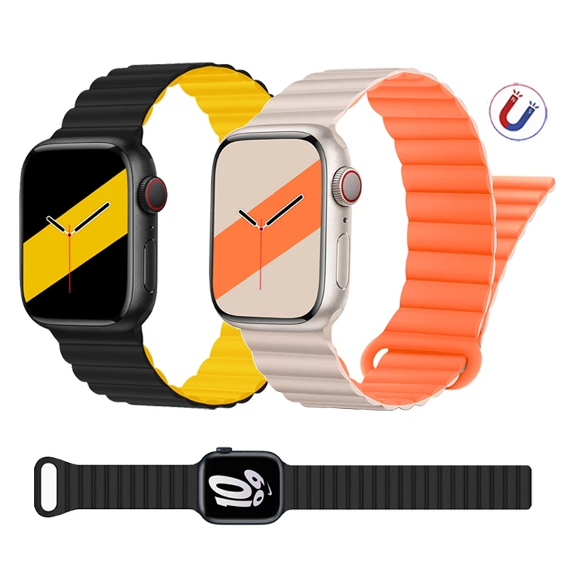 สายนาฬิกาข้อมือซิลิโคน แบบแม่เหล็ก สําหรับ Apple watch Series 8 7 SE 6 5 4 3 Ultra iwatch 40/44/41 มม. 45 มม. 49 มม.