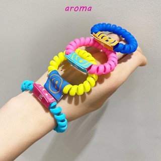 Aroma ยางรัดผมหางม้า แบบยืดหยุ่น ลายหน้ายิ้ม เรืองแสง สไตล์เกาหลี สําหรับเด็กผู้หญิง