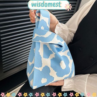 Wisdomest กระเป๋าถือลําลอง ผ้าถัก ลายดอกไม้ แฮนด์เมด