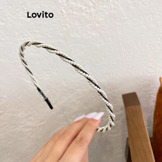 Lovito ที่คาดผม ประดับไข่มุก แบบเรียบ หรูหรา สําหรับผู้หญิง L63AD070 (สีดําและสีขาว)