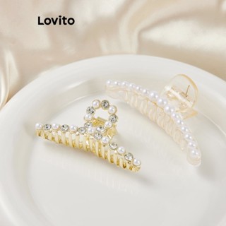 Lovito กิ๊บติดผม ประดับไข่มุก แบบเรียบ ลําลอง สําหรับผู้หญิง L63AD233 (สีขาว/ทอง)