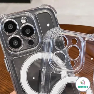 4 มุมเกราะกันกระแทกเคสโทรศัพท์ใสสําหรับ IPhone 17 16 15 Pro Max 14 13 12 11 Pro Max Xr Xs 7 8Plus แม่เหล็กชาร์จไร้สายฝาครอบ