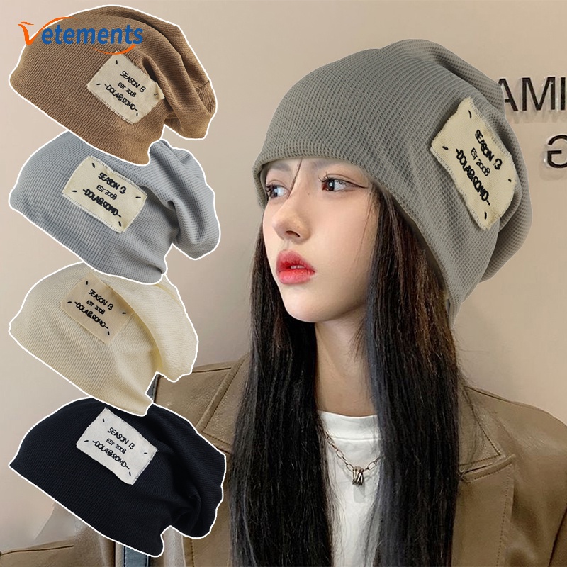 หมวกบีนนี่ แบบบาง ทรงหลวม พิมพ์ลายตัวอักษร สไตล์เกาหลี 4 สี สําหรับผู้หญิง และผู้ชาย