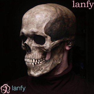 Lanfy หน้ากากยาง รูปหัวกะโหลก ขยับหัวได้ สําหรับตกแต่งปาร์ตี้ฮาโลวีน