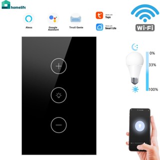 US Standard Tuya Smart WiFi Infinite Dimming Switch พร้อมฟังก์ชั่น LED Backlight Wired Wall Touch Switch ทำงานร่วมกับ Google Home และ Alexa home home home