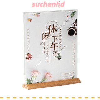 Suchenhd ขาตั้งโชว์เมนูโต๊ะ อะคริลิค พลาสติก สีขาว กรอบสองด้าน ร้านอาหาร ไม้รูปตัว T ขาตั้งสํานักงาน