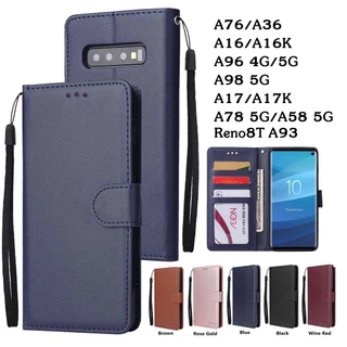 เคสฝาพับ เคสเปิดปิด มีล็อค สำหรับ OPPO A76 A36 A16 A94 A98 A17 A17K A78 A58 4G 5G A16K Reno 8T เคสหนัง ใส่บัตรได้