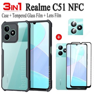 เคสโทรศัพท์มือถือกระจกนิรภัย กันกระแทก และฟิล์มเลนส์ สําหรับ Realme C51 Realme C53 C55 C30 C30i C33 C35