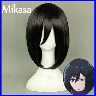 Gp1 วิกผมสั้นตรง คอสเพลย์อนิเมะผ่าพิภพไททัน Mikasa สีดํา สําหรับปาร์ตี้ฮาโลวีน